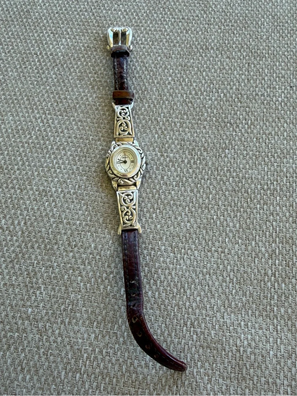 Brighton Santa Barbara Watch Vintage Silver tone Brown Italian Leather strap